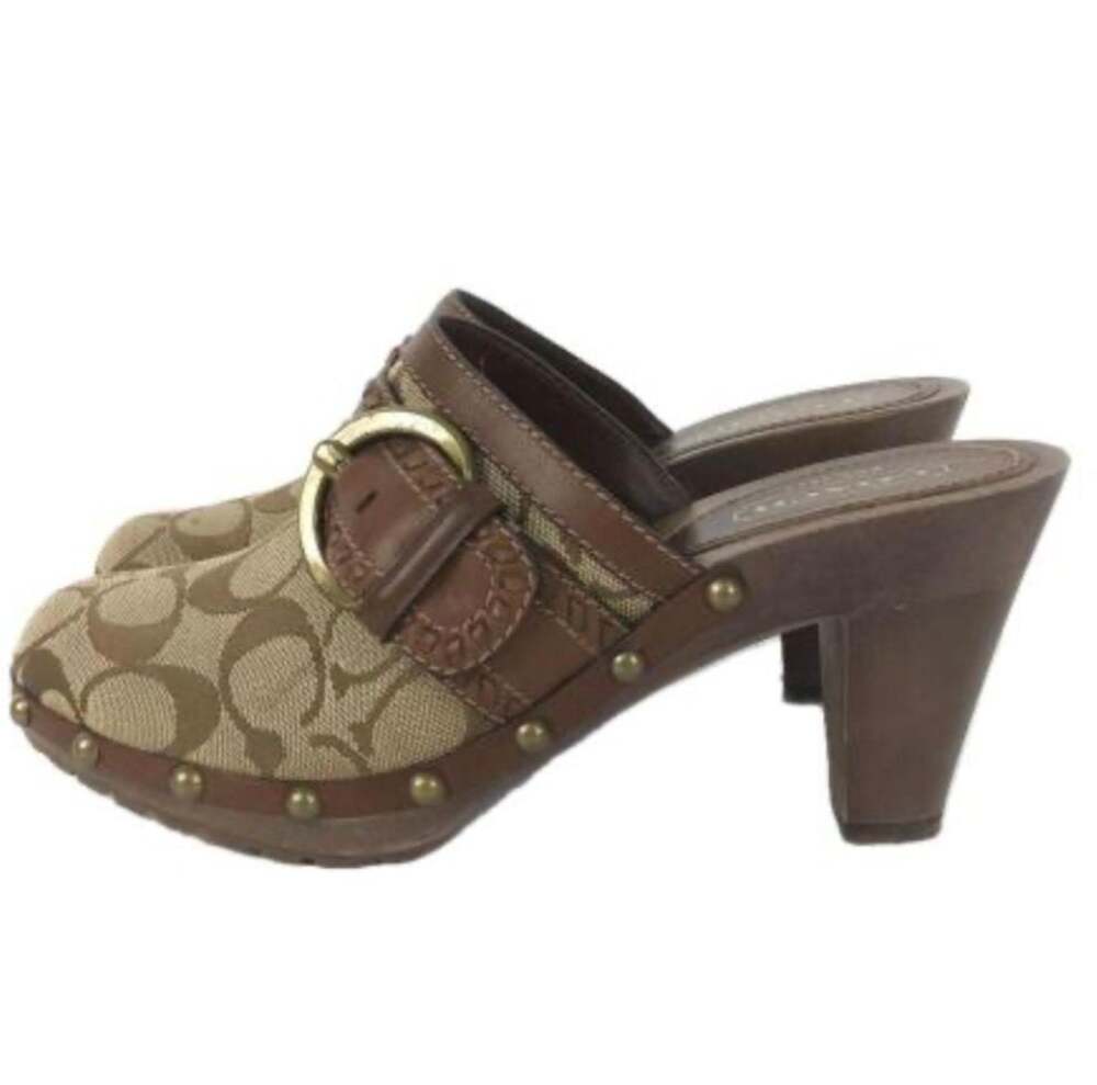 Coach Sable Signature Logo Clog Mules Brown Leather Size 7M